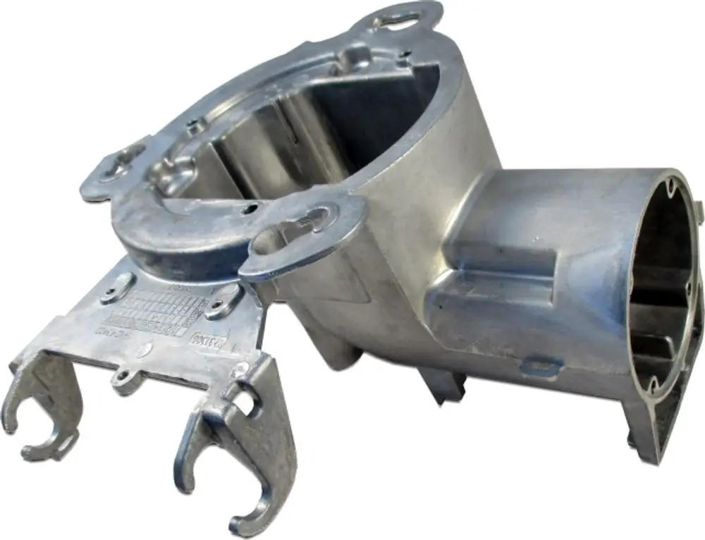 Gehäuse für ein Mechanikteil, gefertigt aus Metall, mit verschiedenen Anschlussmöglichkeiten. Produkt von Wolf, geeignet für spezifische Anwendungen im Maschinenbau.